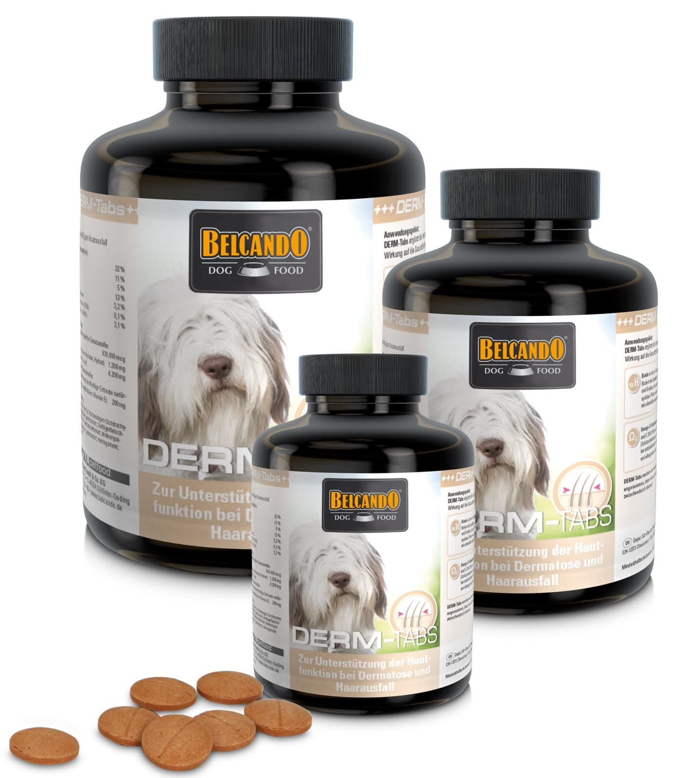 Frascos de vitaminas Belcando Derm-Tabs de 60 y 225 tabletas